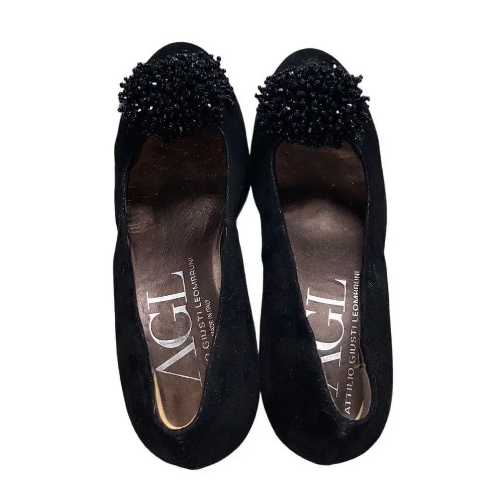 Attilio Giusti Leombruni EUC Occasion Guestwear Shoes Pumps Chunky Heel Black Su